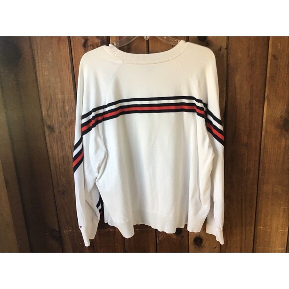 Tommy Hilfiger White Long Sleeve Sweater Men XXL Crew Neck Striped Nautical - Picture 3 of 10